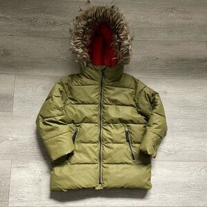 Zara Parka Puffer Jacket Coat Kids Boys Sage Green Faux Fur Hood Size 6